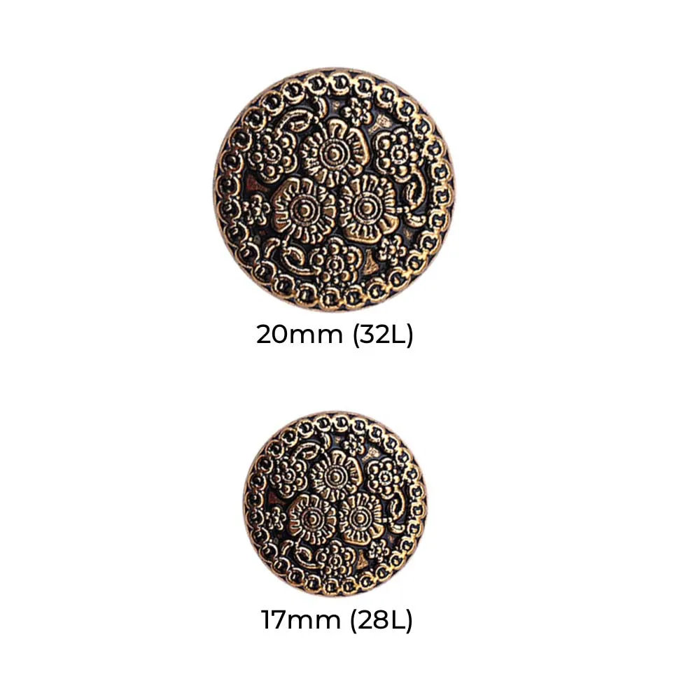 Intricate Flower Design Antique Finish Metal Buttons for Sherwani