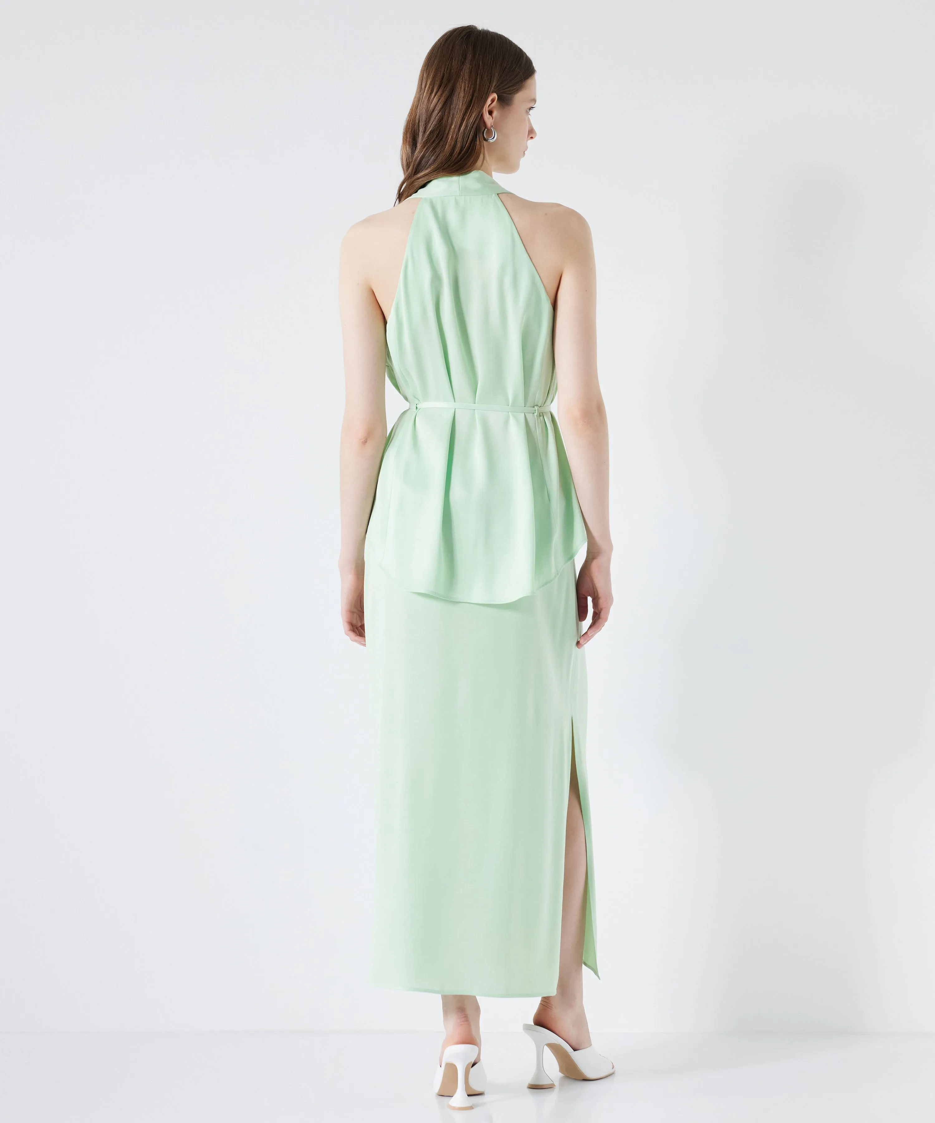 Ipekyol Thin Belted Midi Skirt Mint Green