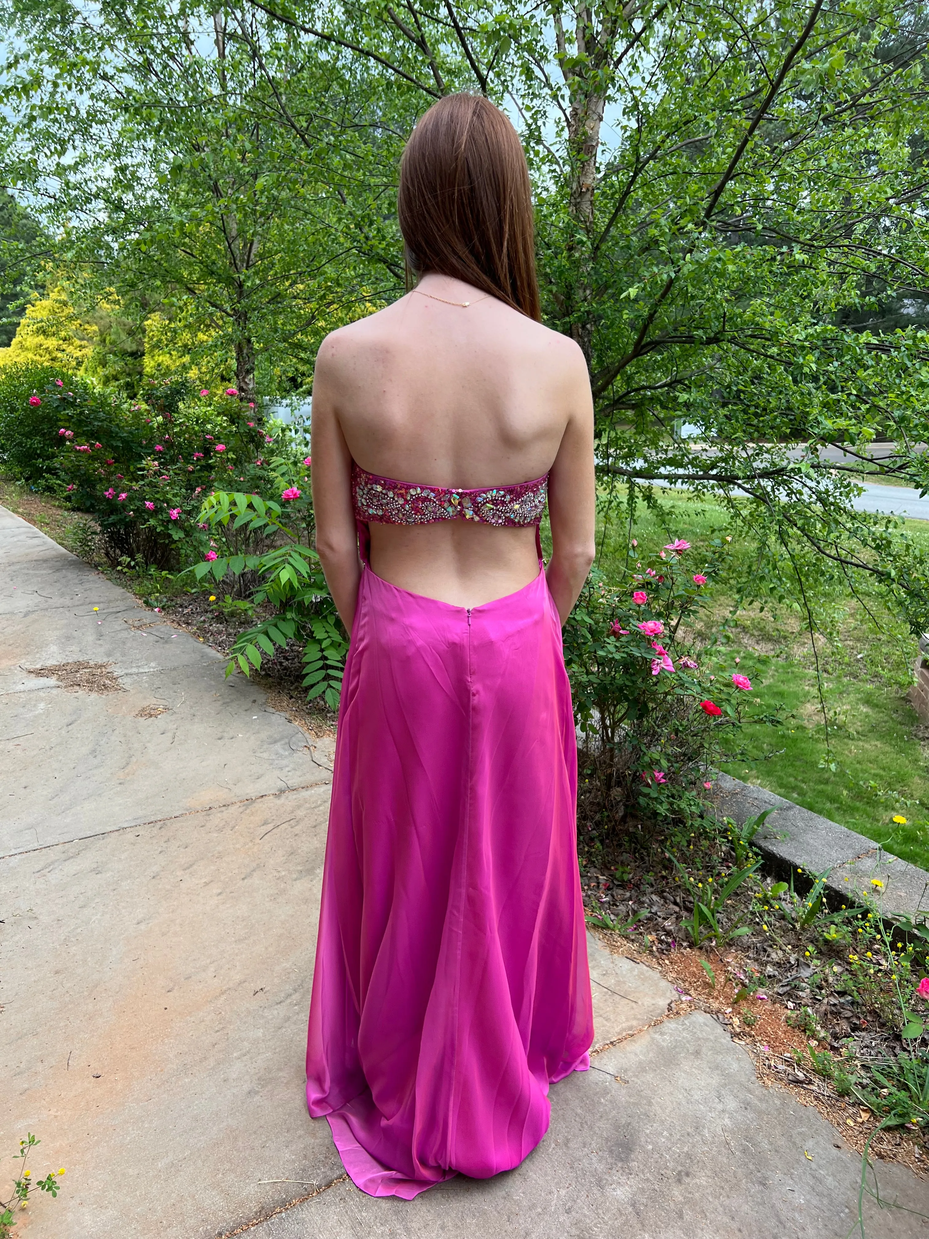 JVN by Jovani  5313 Fuchsia Strapless Chiffon Dress