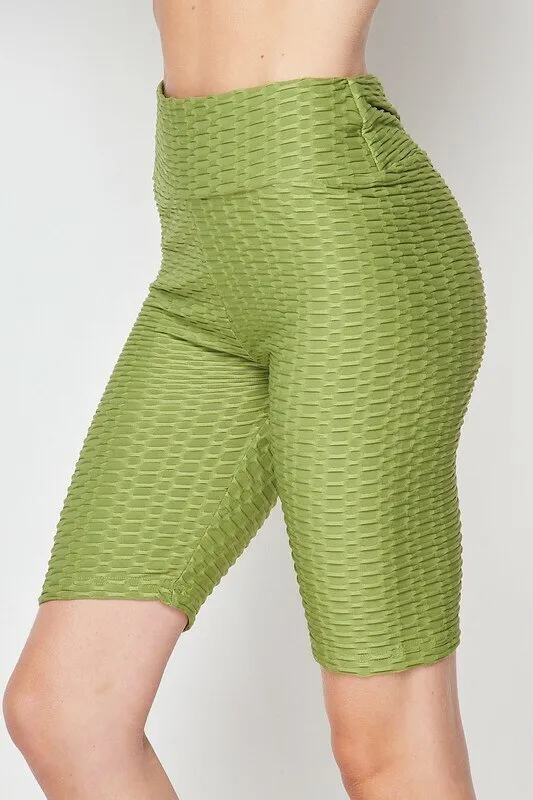 Kylie Scrunch Butt Anti Cellulite Honeycomb Texture Biker Shorts Olive