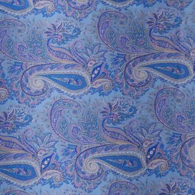 Light & Dark Blue Paisley Printed Silk Charmeuse Fabric