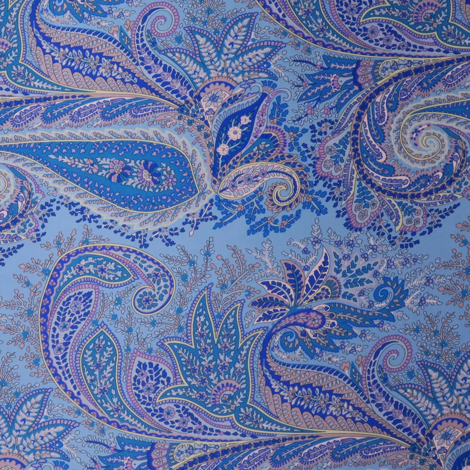 Light & Dark Blue Paisley Printed Silk Charmeuse Fabric