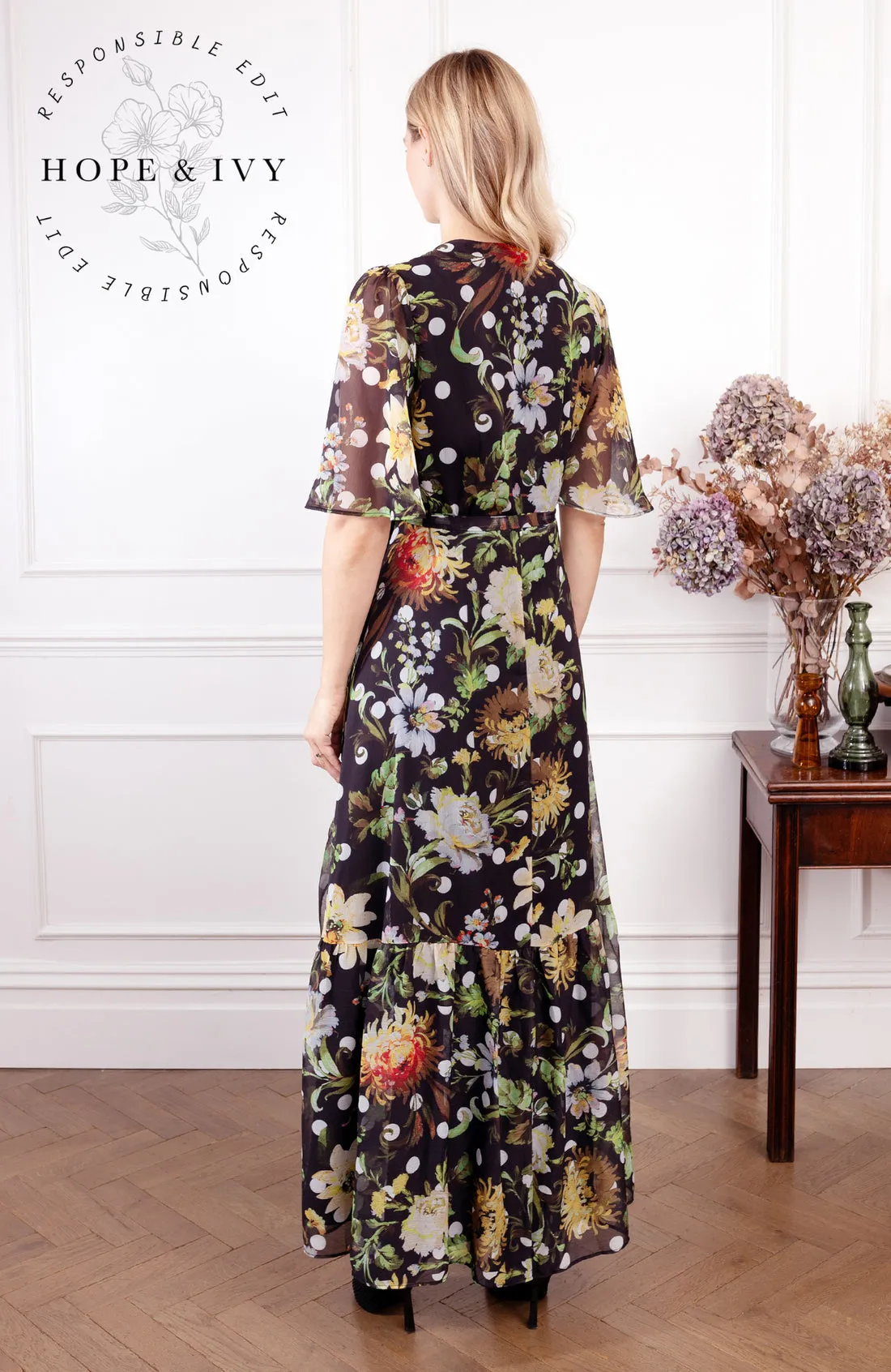 Lizette Dress in Black Floral Print by Hope & Ivy