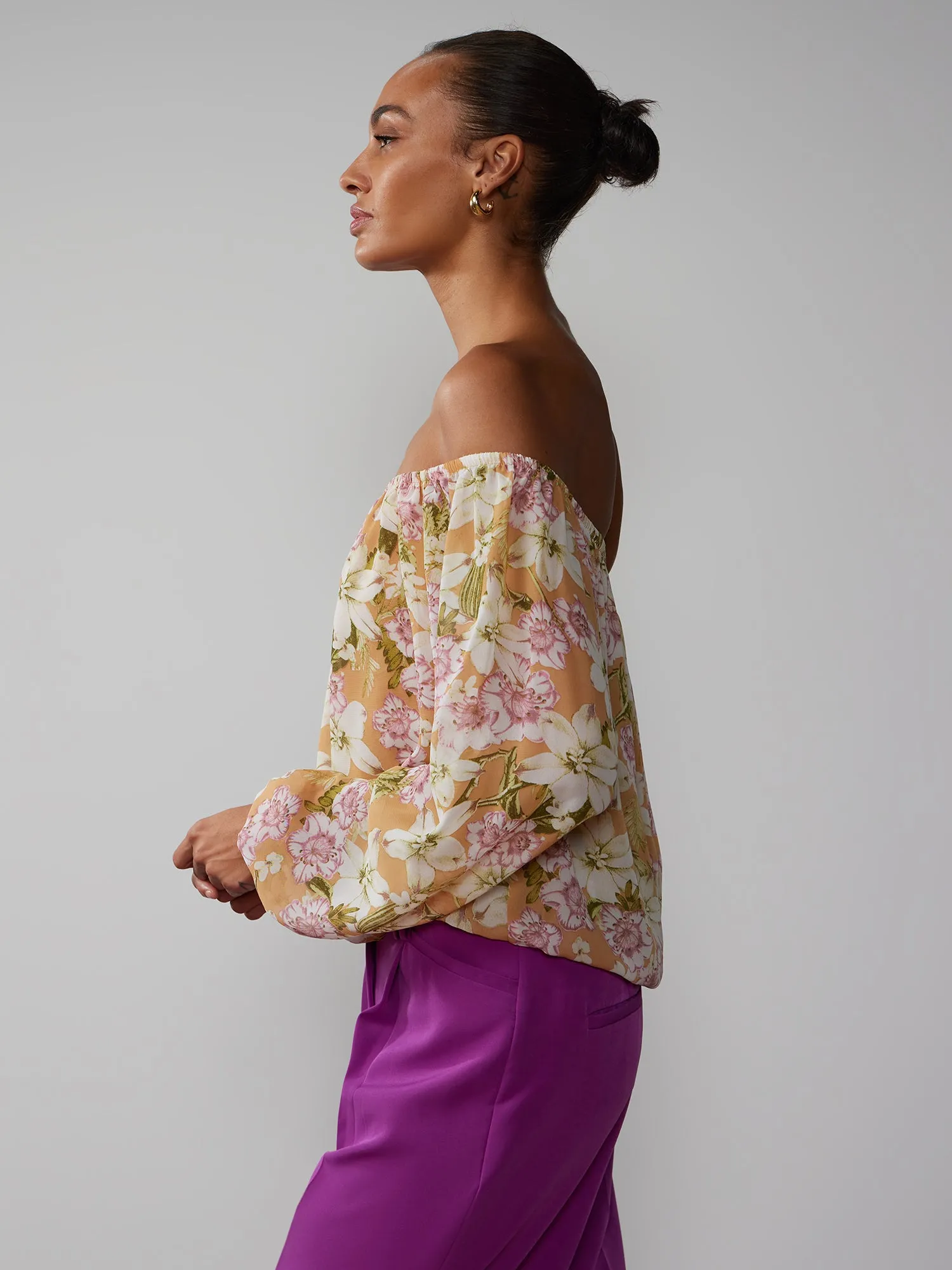 Long Sleeve Off The Shoulder Floral Top