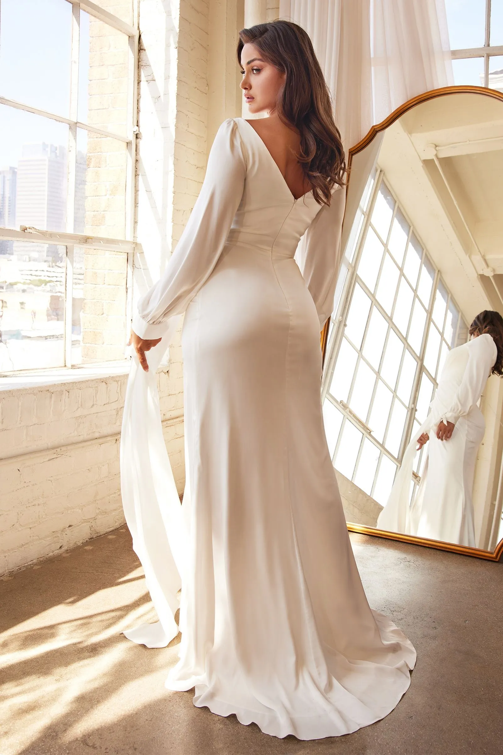 Long-Sleeve Satin Elegant Bridal Gown Sale