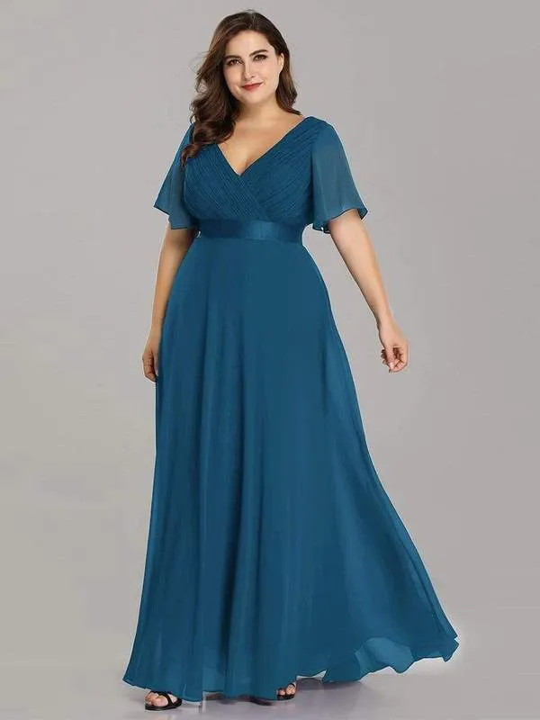 Long V-neck Chiffon Dress Plus Size 16 Style 89009