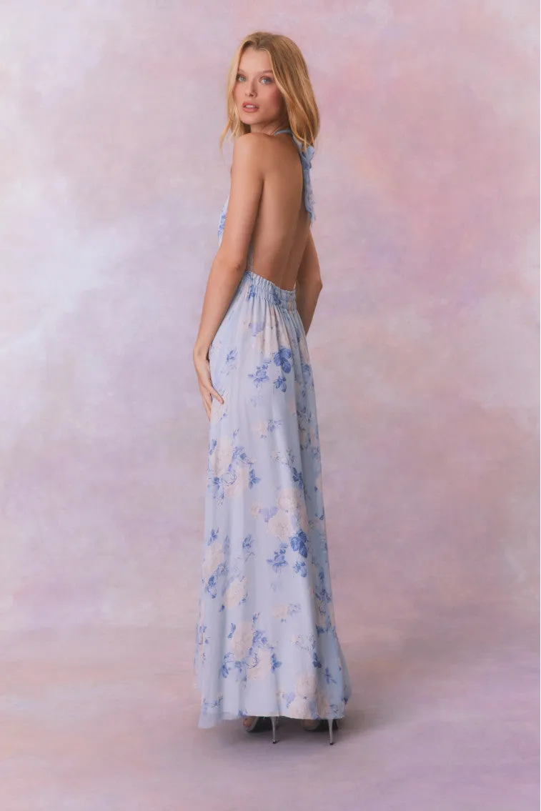 Love Fragrance Halter Maxi Dress-WHISPER BLUE