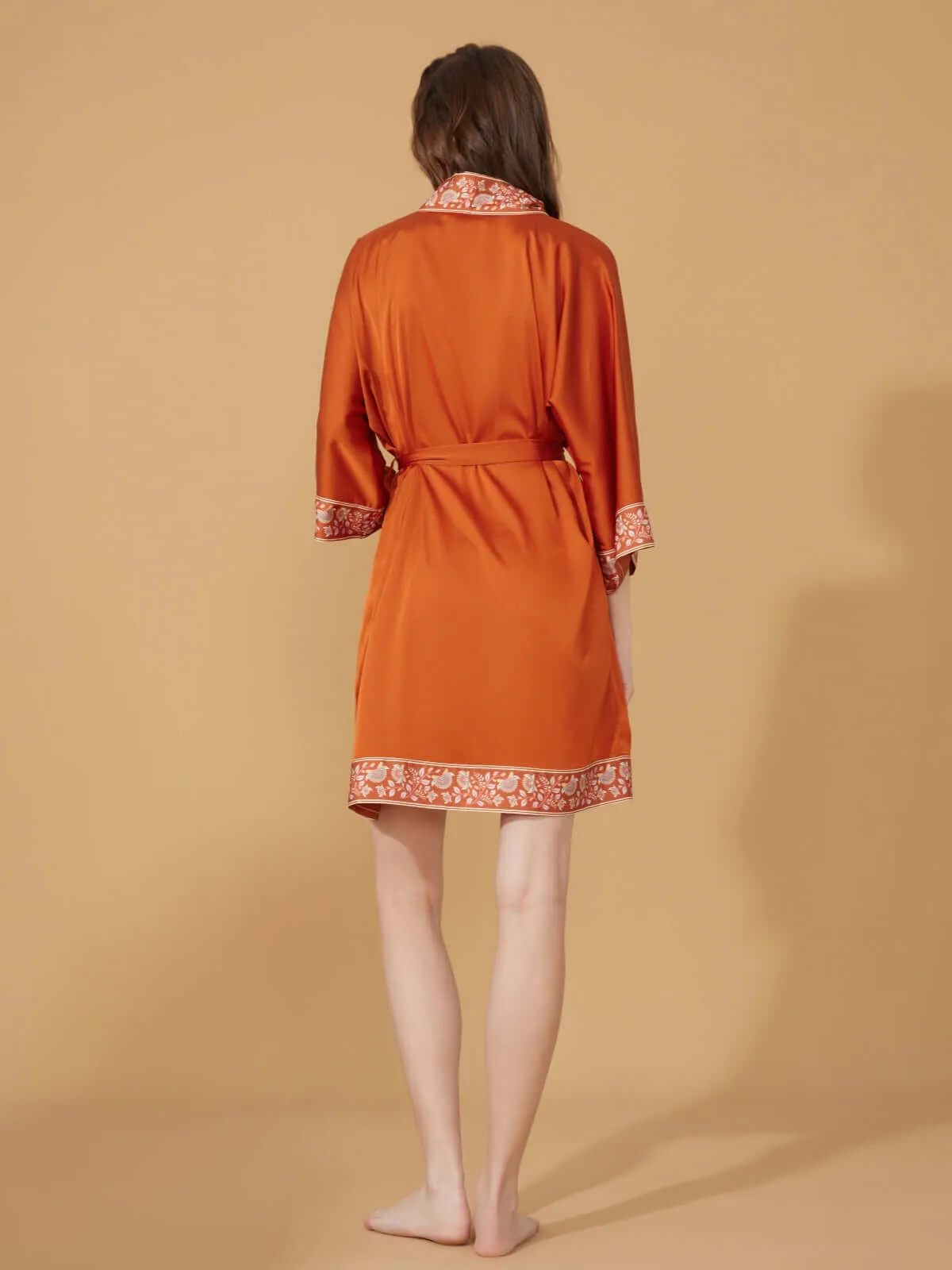 Luxuriously Orange Embellished Flower Short Robe