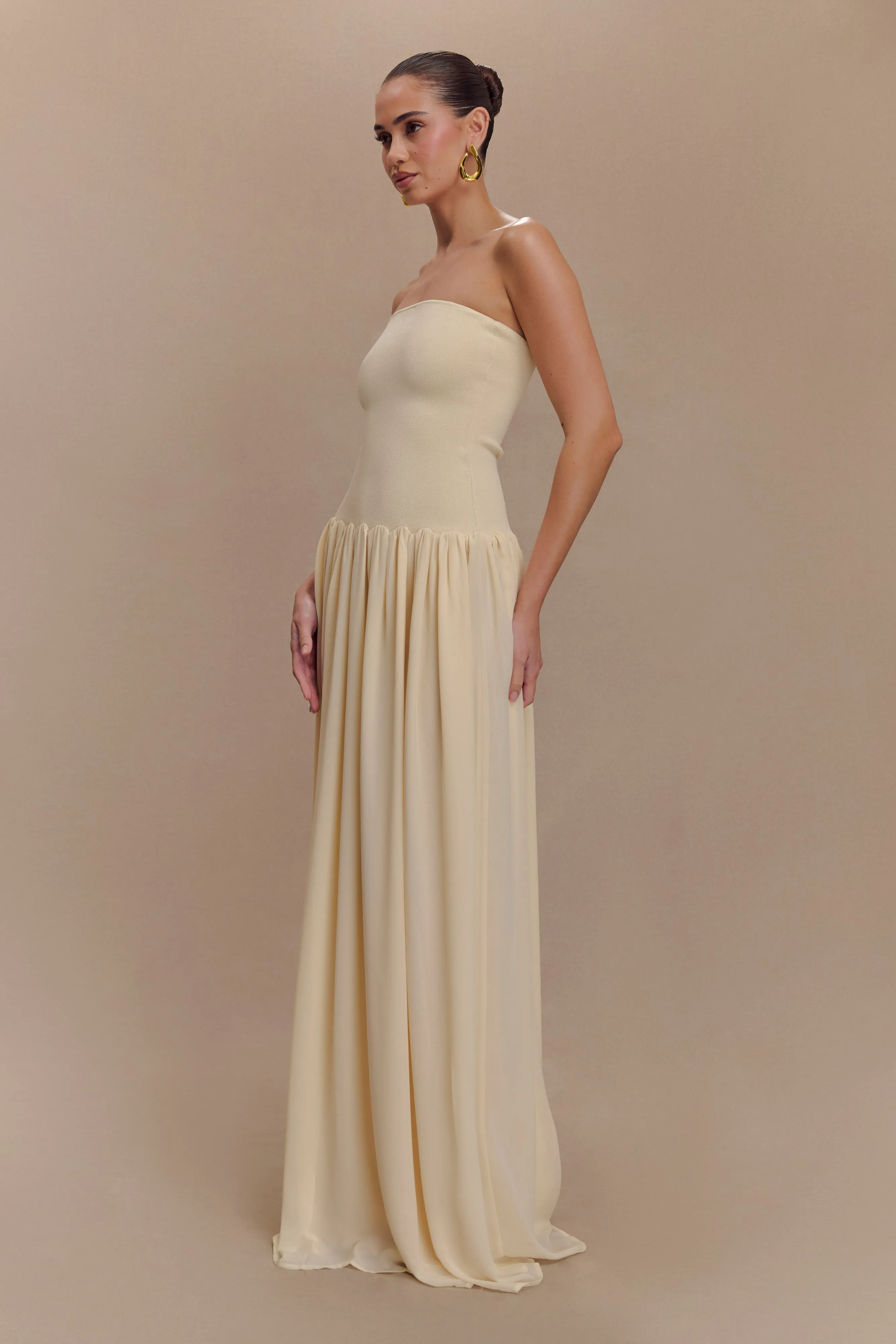 Lyanna Knit And Chiffon Strapless Maxi Dress - Cream