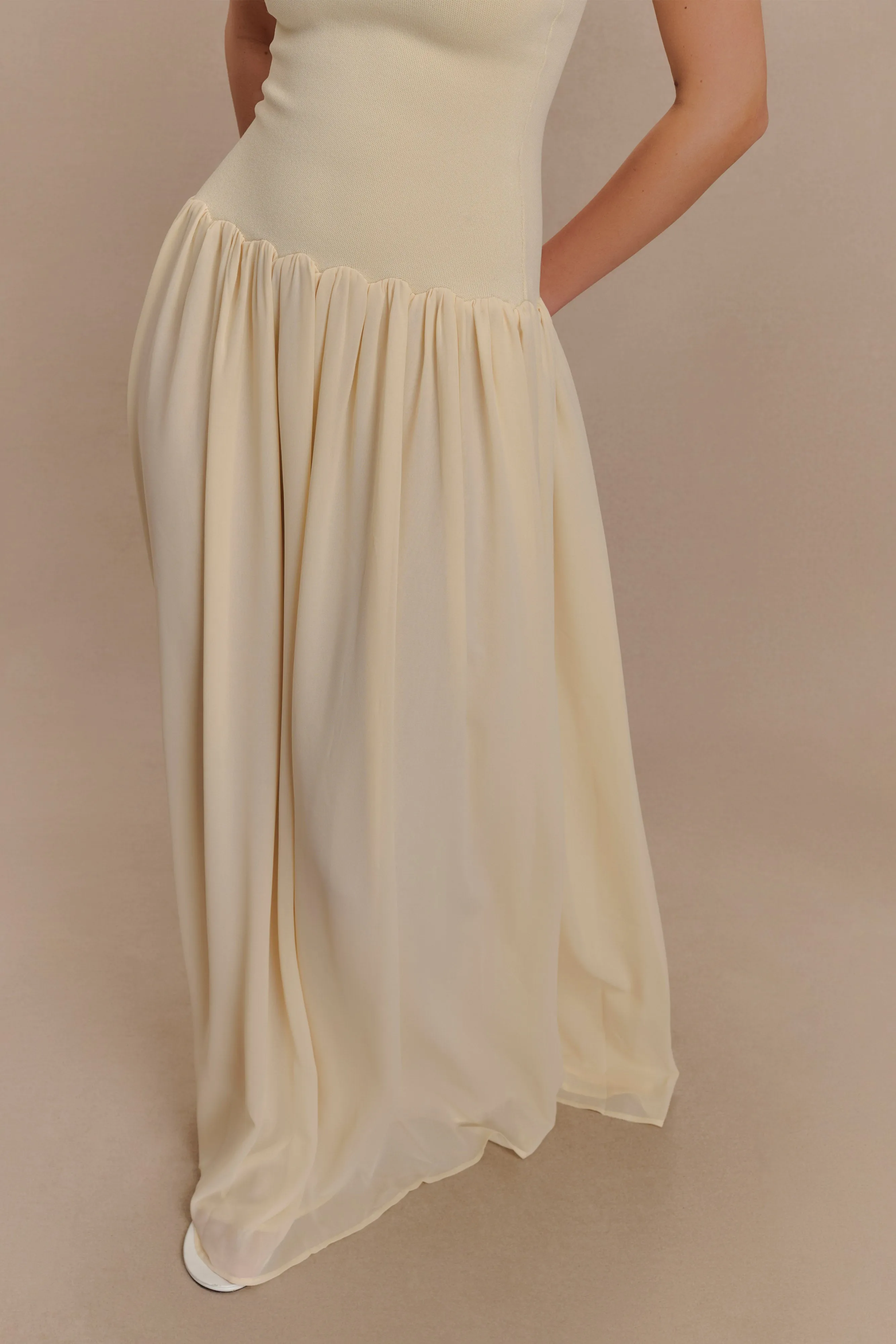 Lyanna Knit And Chiffon Strapless Maxi Dress - Cream