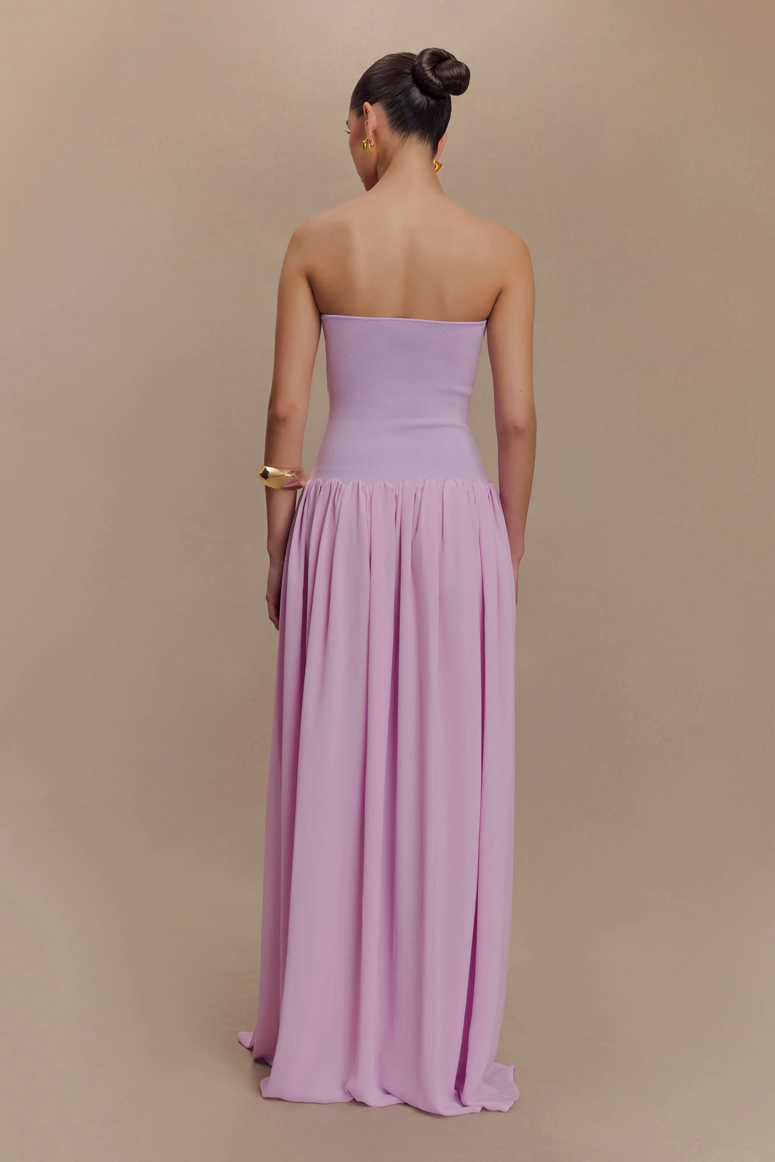 Lyanna Knit And Chiffon Strapless Maxi Dress - Lilac