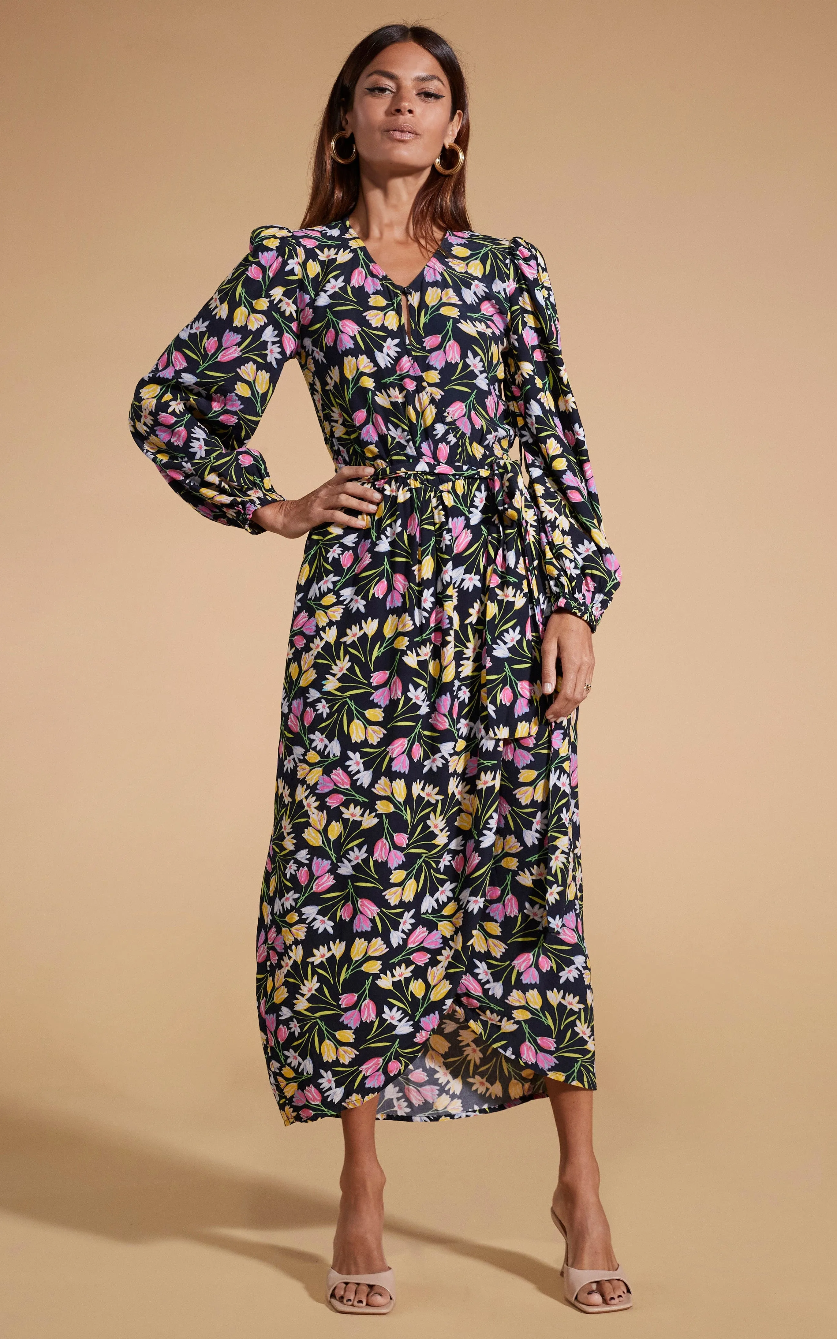 Mabel Midaxi Mock Wrap Dress in Citrus Tulip