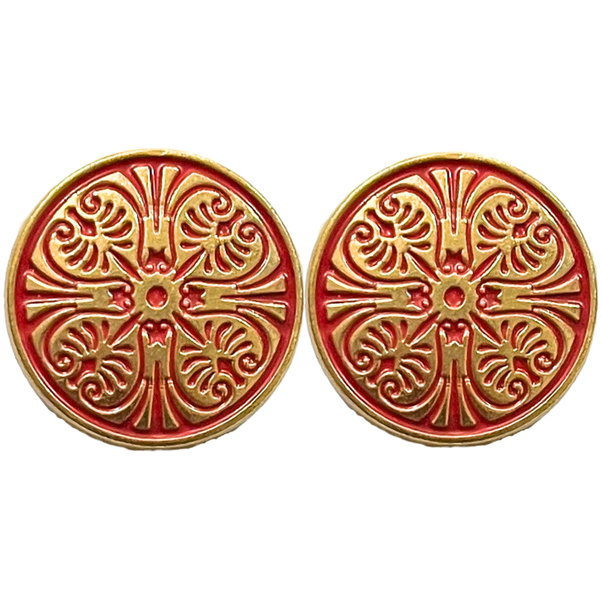 Matte Gold & Red Color Engraved Designer 1 Hole Metal Buttons