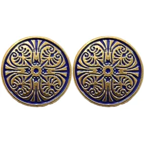 Matte Golden & Blue Color Engraved Designer 1 Hole Metal Buttons