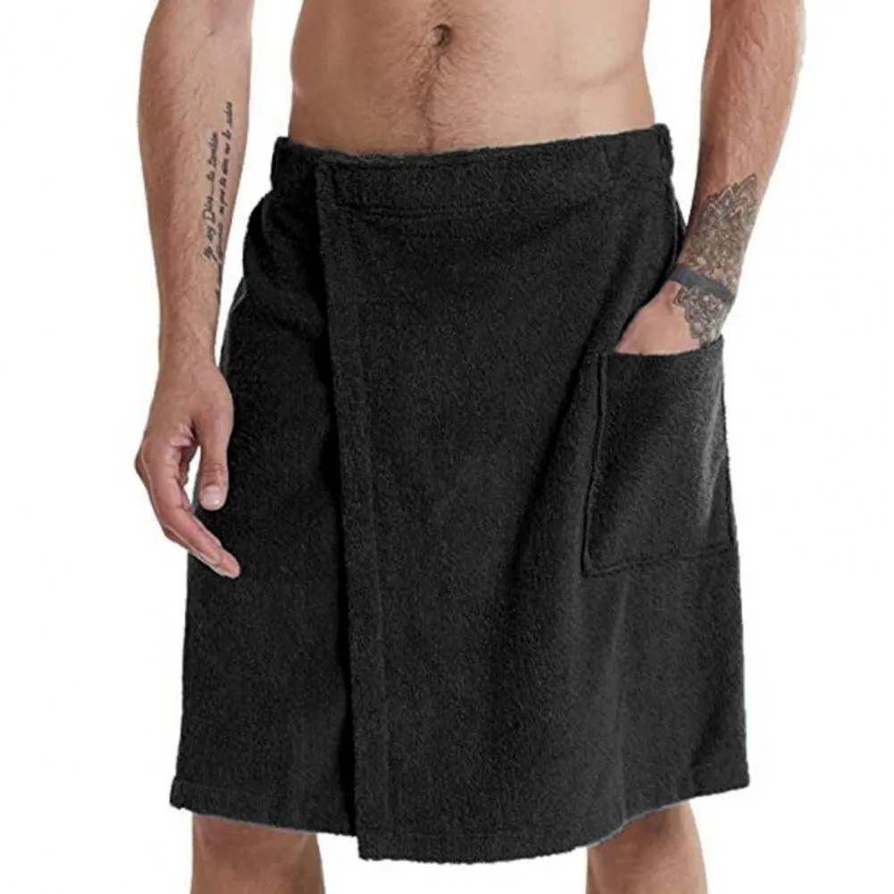 Men Short Cotton Bathrobe Elastic Waist Bathrobe