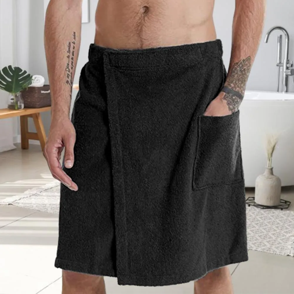 Men Short Cotton Bathrobe Elastic Waist Bathrobe