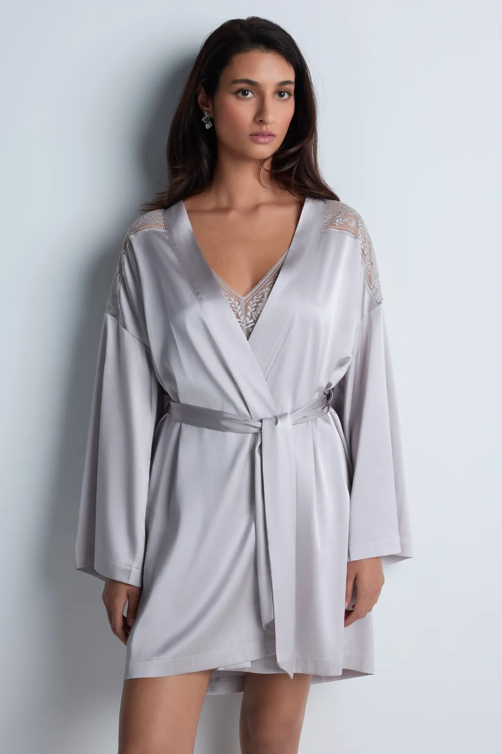 Midnight Whisper Silk Kimono in Cosmos Silver