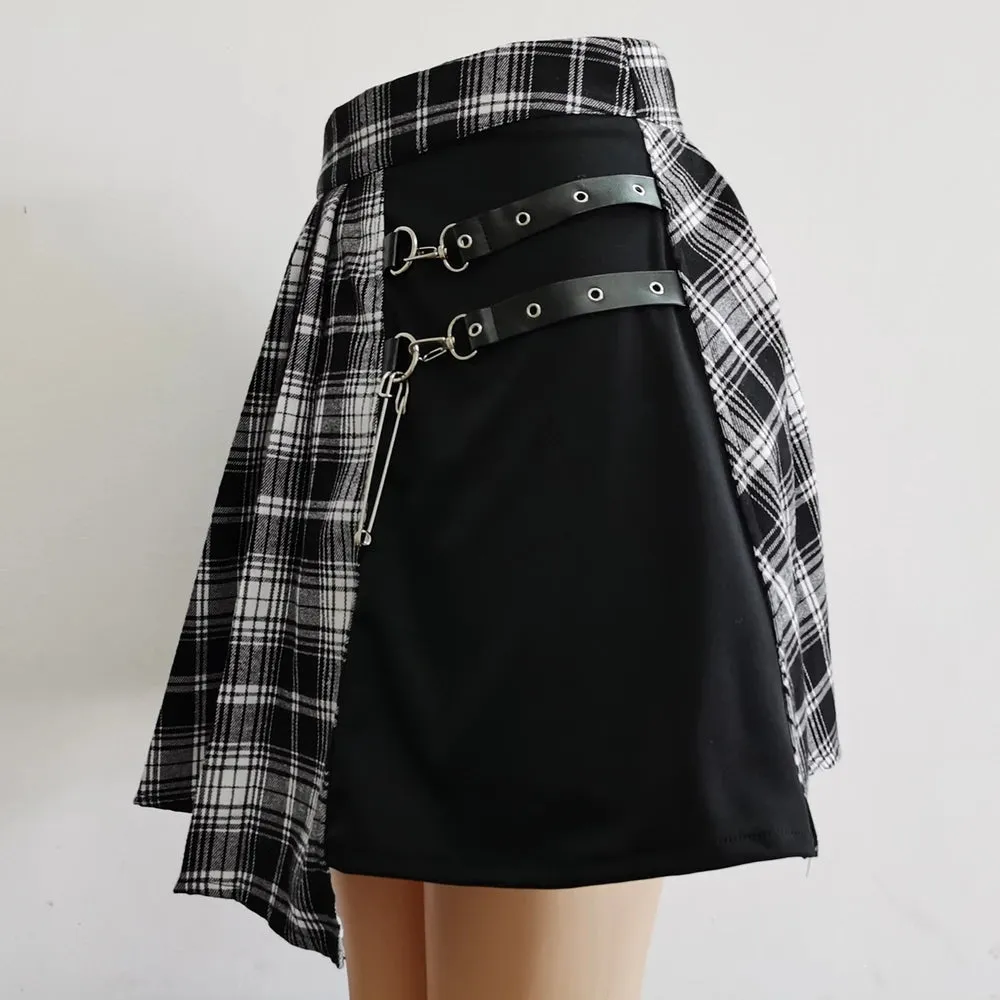 Mini-Pleated Skater Skirt Cut-out Punk Style High Waist Skirts