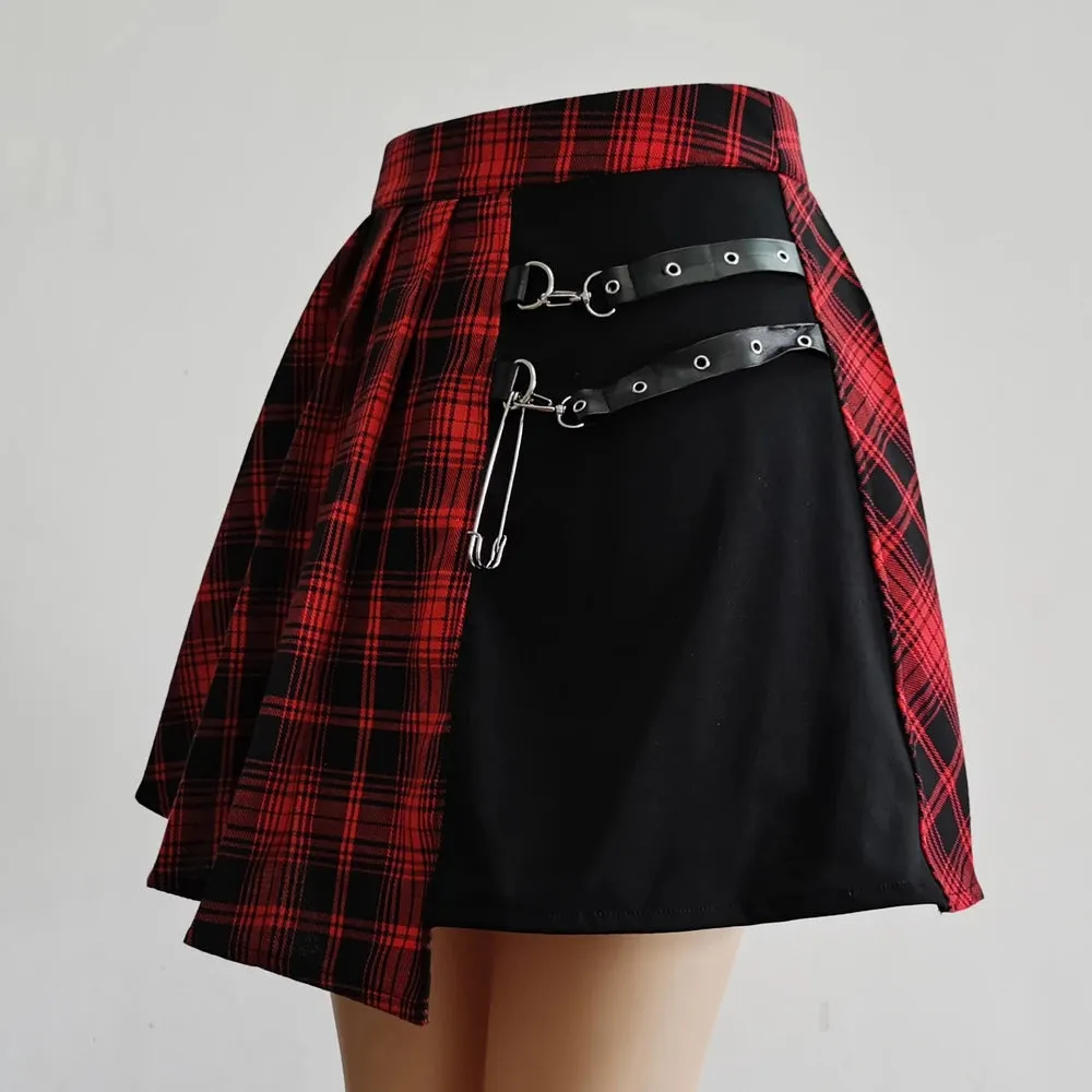 Mini-Pleated Skater Skirt Cut-out Punk Style High Waist Skirts