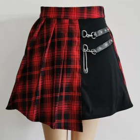 Mini-Pleated Skater Skirt Cut-out Punk Style High Waist Skirts