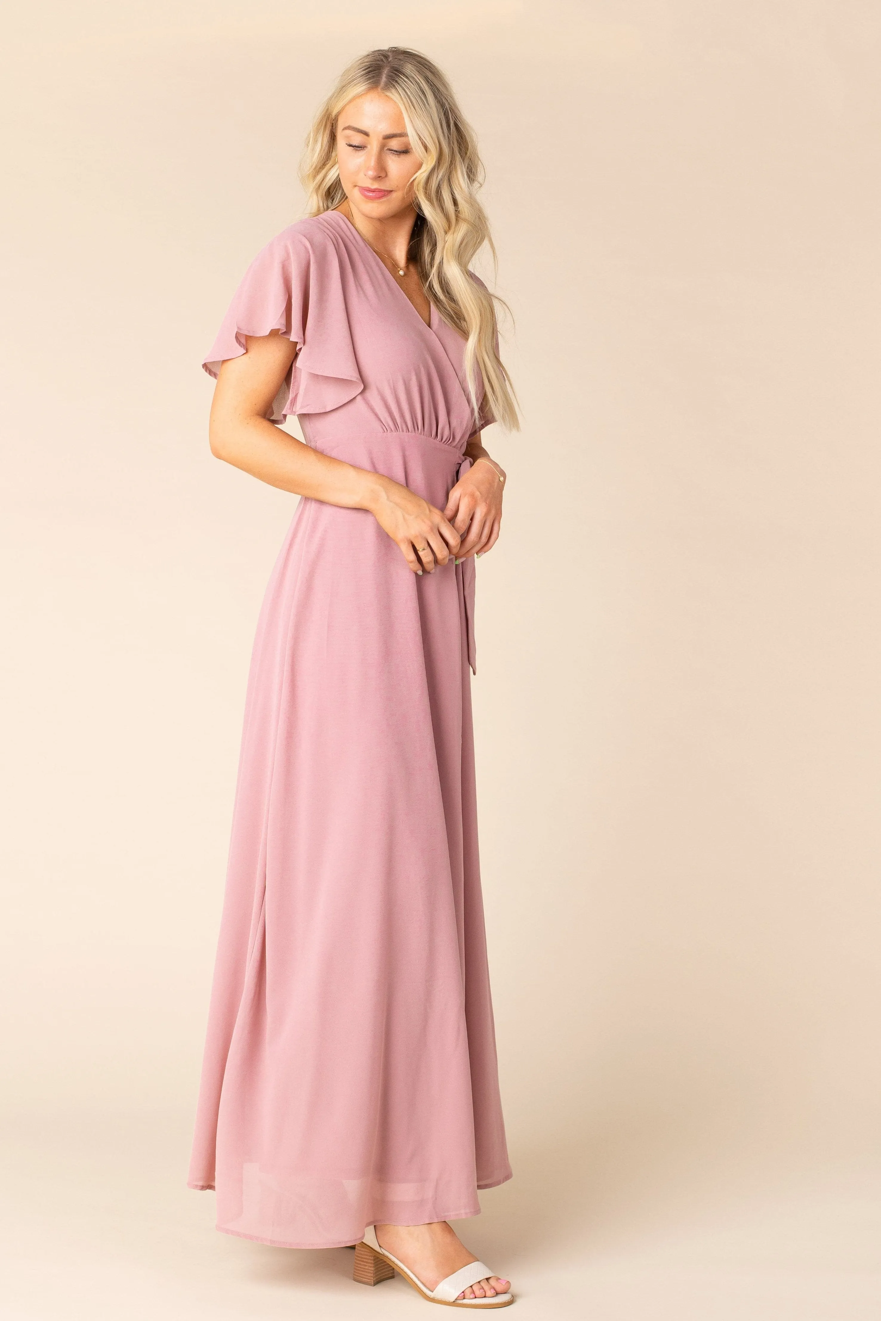 Naples Flutter Sleeve Wrap Maxi - Rose