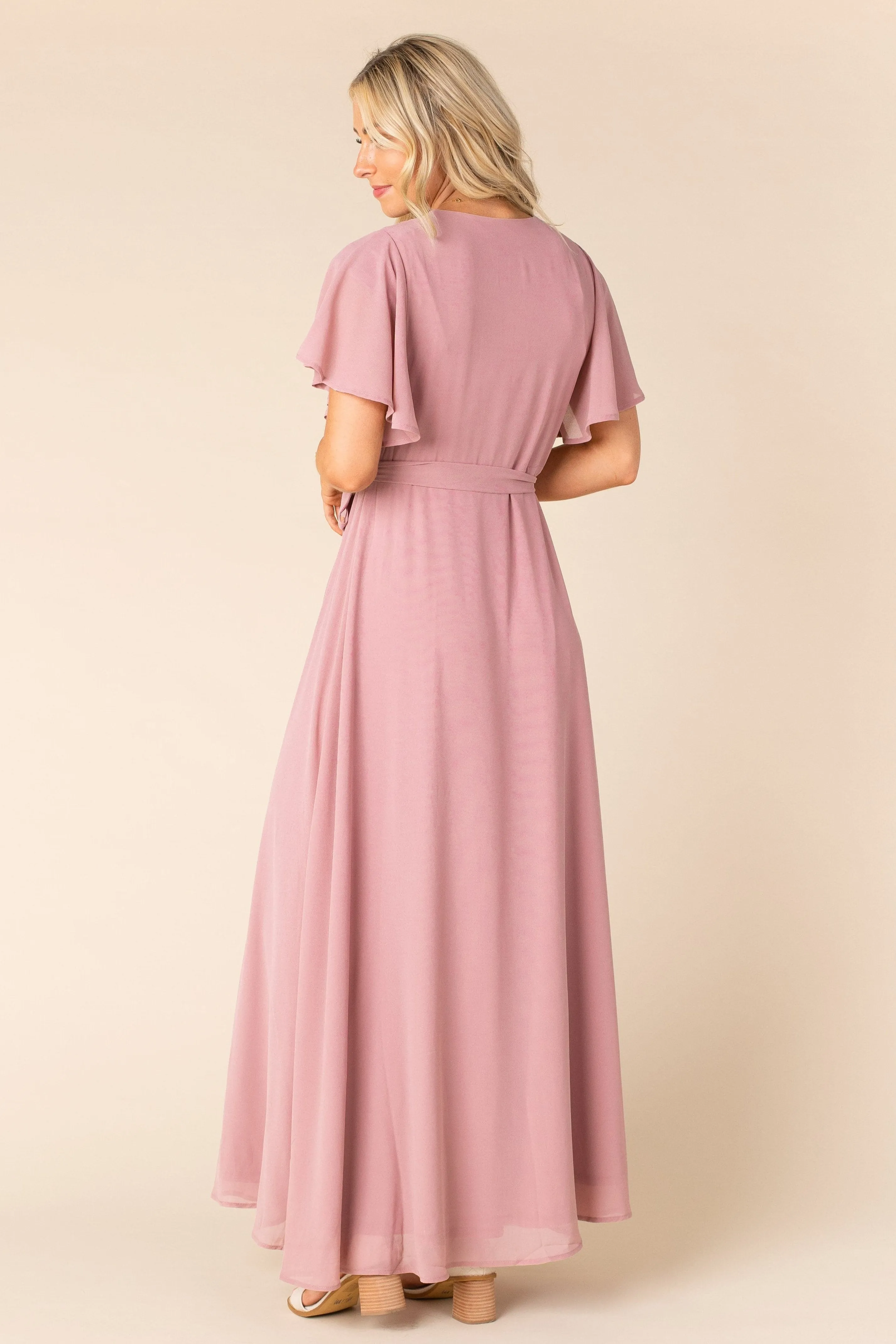 Naples Flutter Sleeve Wrap Maxi - Rose