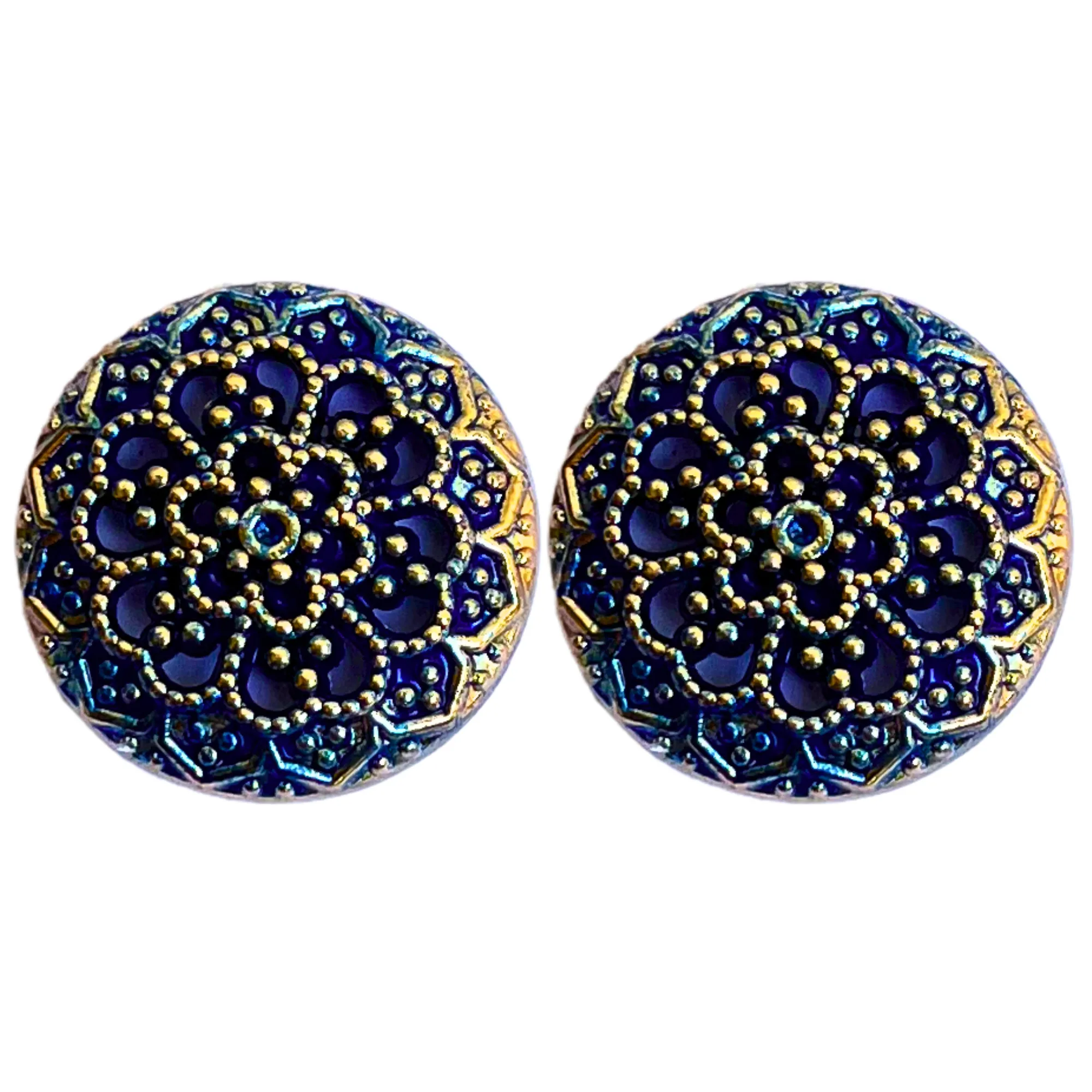 Navy Blue Color Flower Designer 1 Hole Metal Buttons