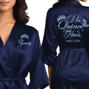 Navy Blue Mis Quince Años Robes, Pretty Quinceañera Robes, Robes for Mama de Quince | Quinceañera Gift