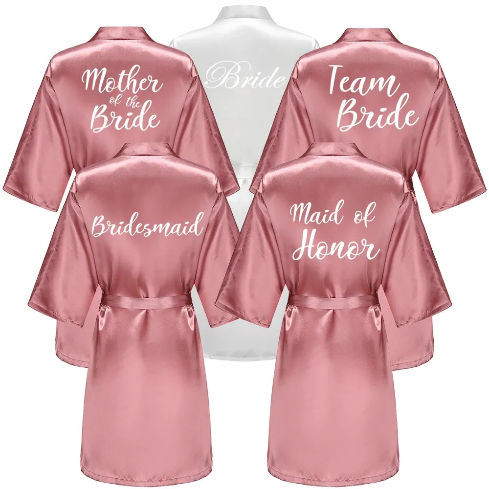 New Bridal Party Bridesmaid Sister Mother Shower Gift Wedding Short Team Bride Robes With White Text Women Bathrobe