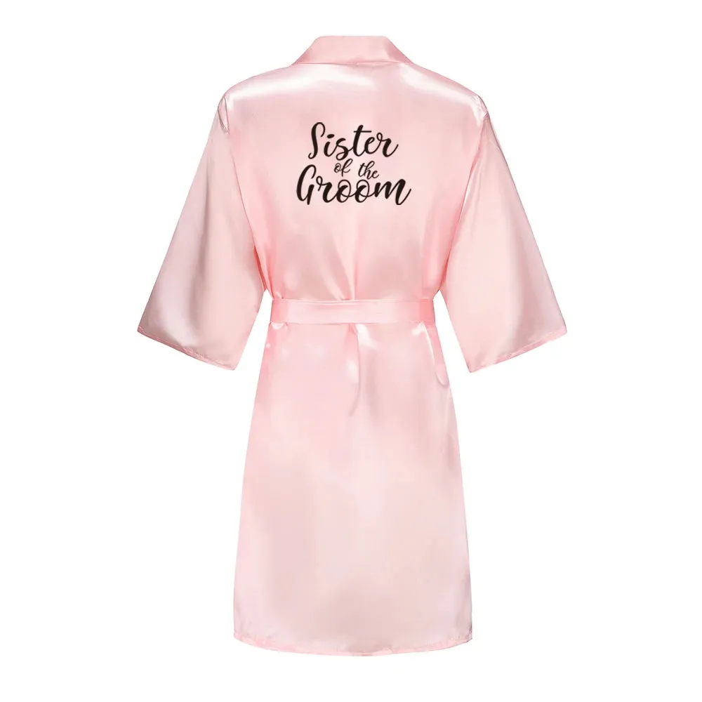 New Satin Bridesmaid Team Bride Robe With Black Letter Mother Sister Bathrobe Bridal Party Kimono Wedding Gift