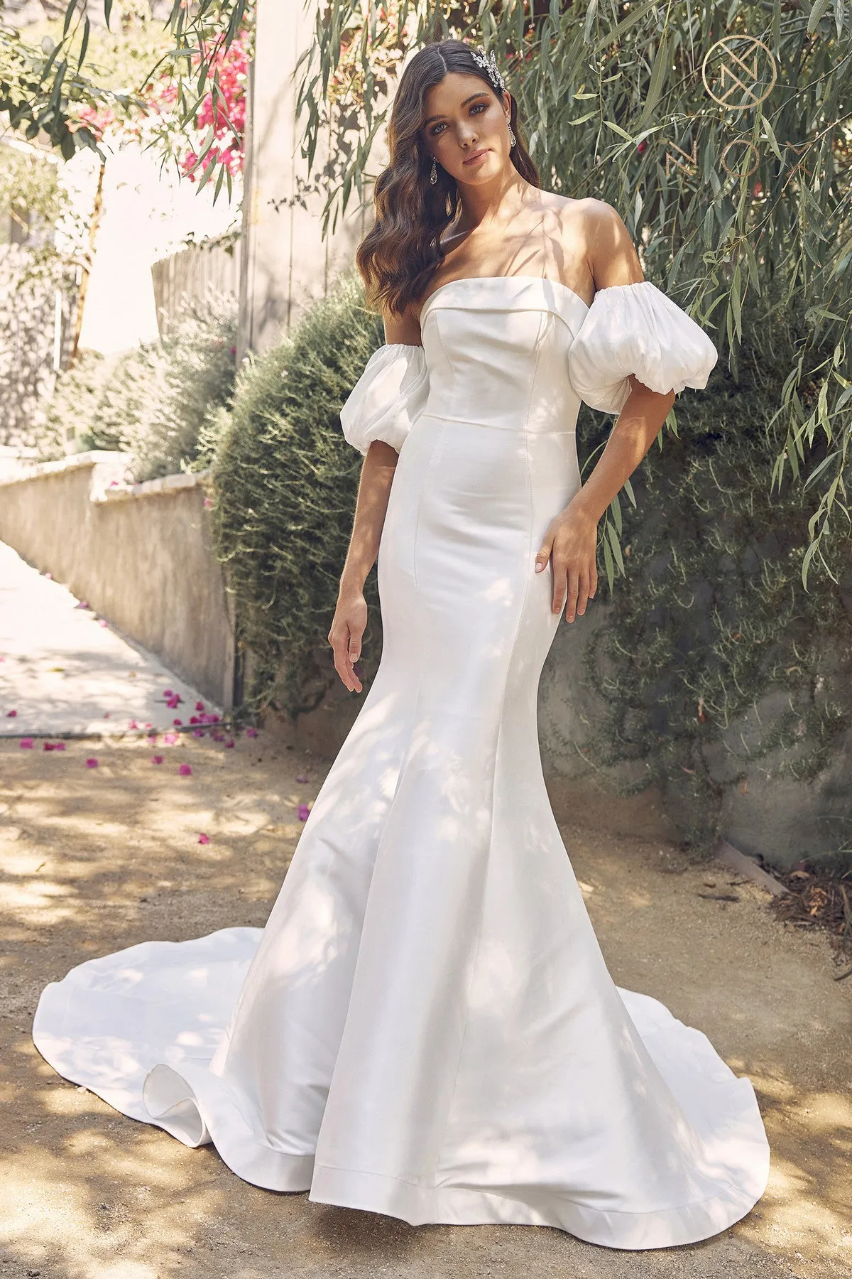 Off Shoulder Mermaid Open Back Long Wedding Dress NXJE966