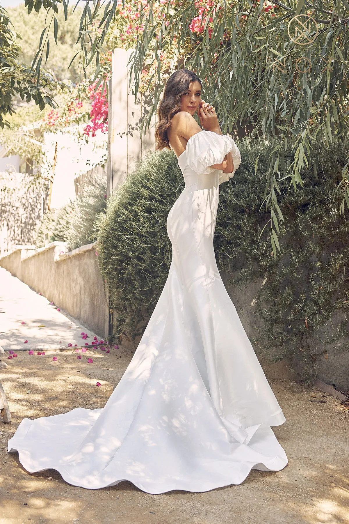 Off Shoulder Mermaid Open Back Long Wedding Dress NXJE966