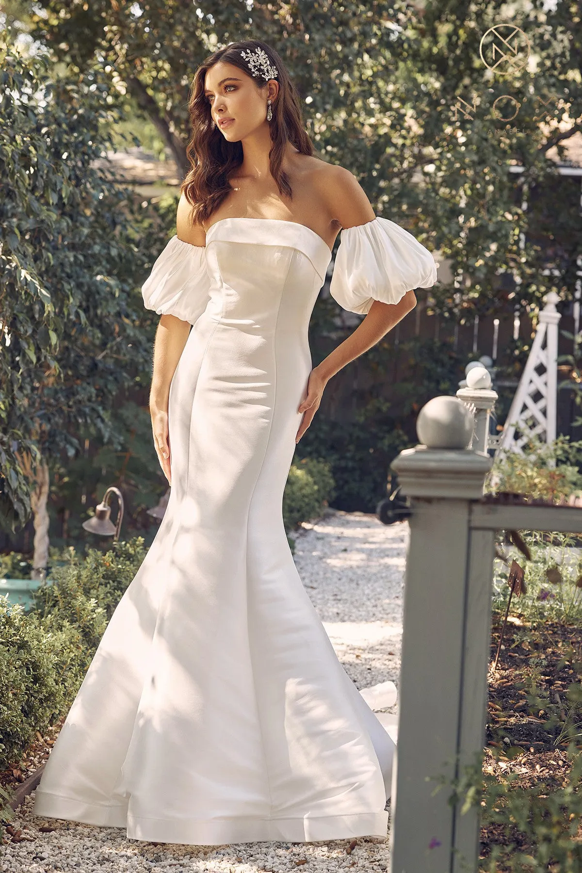 Off Shoulder Mermaid Open Back Long Wedding Dress NXJE966