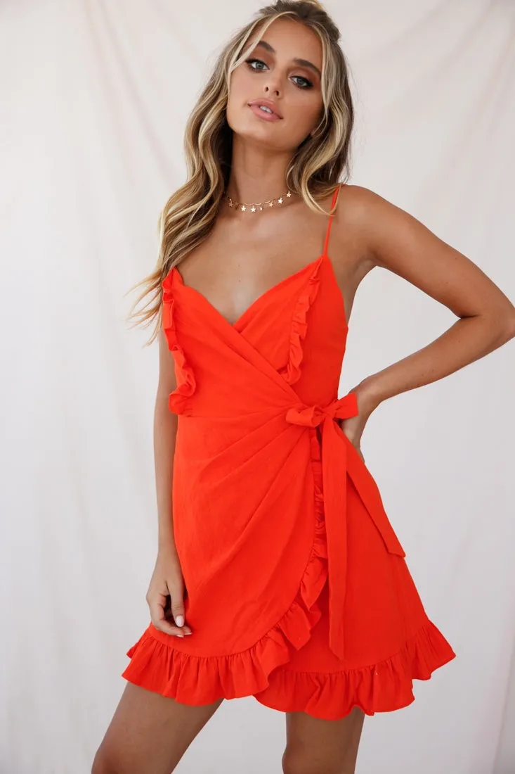 Oui Oui Wrap Ruffle Dress Tangerine