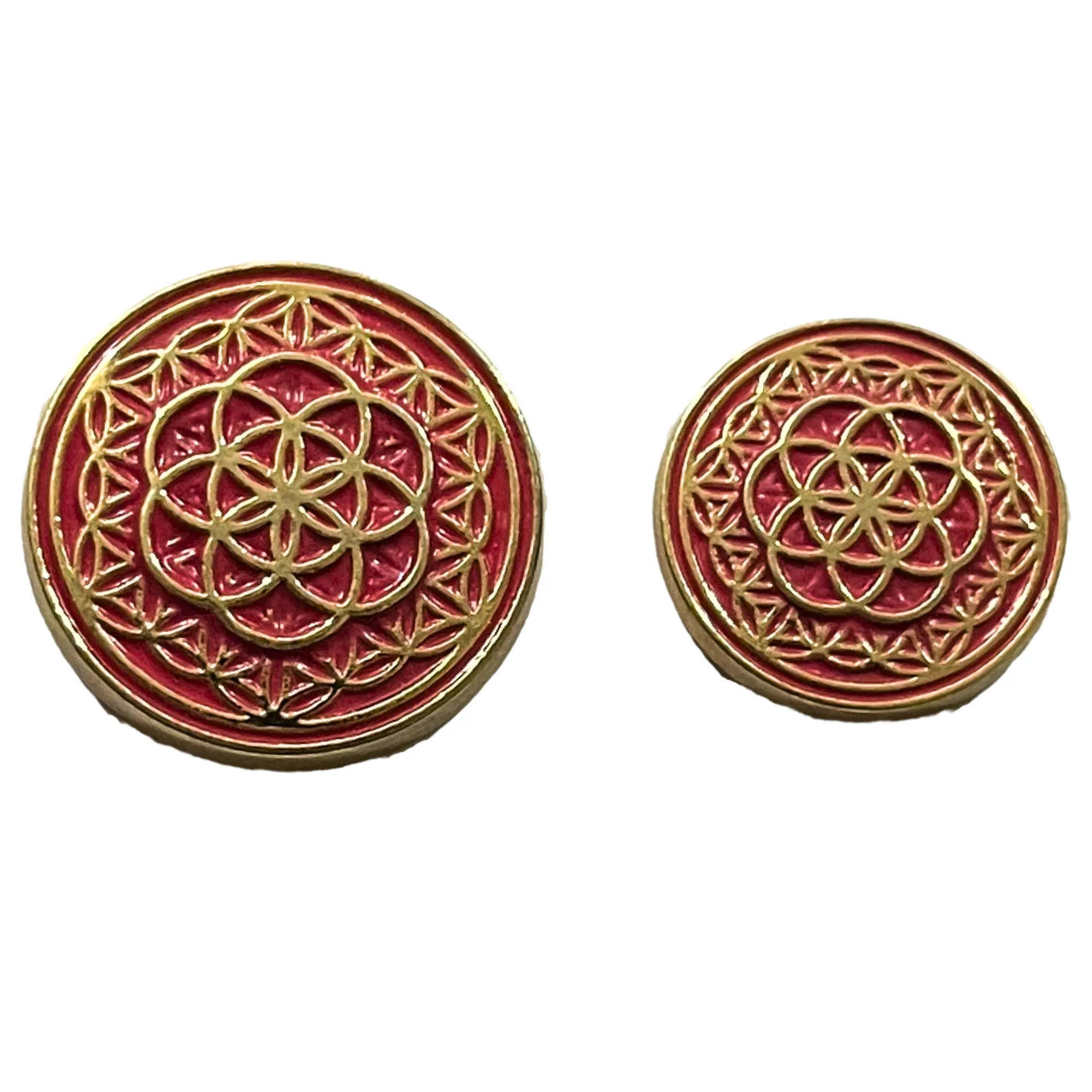 Pink & Golden Color Mandala Design Round 1 Hole Metal Buttons