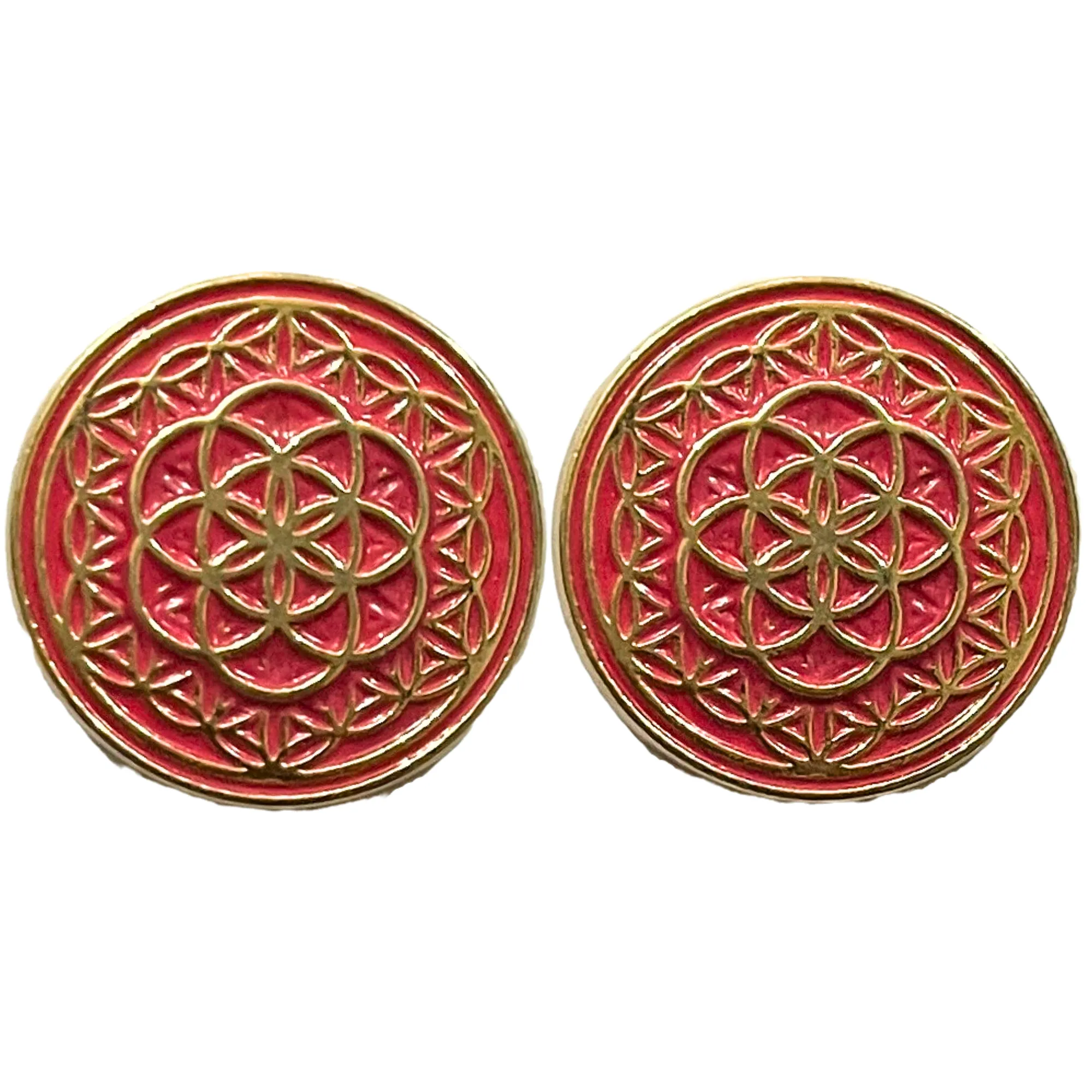 Pink & Golden Color Mandala Design Round 1 Hole Metal Buttons