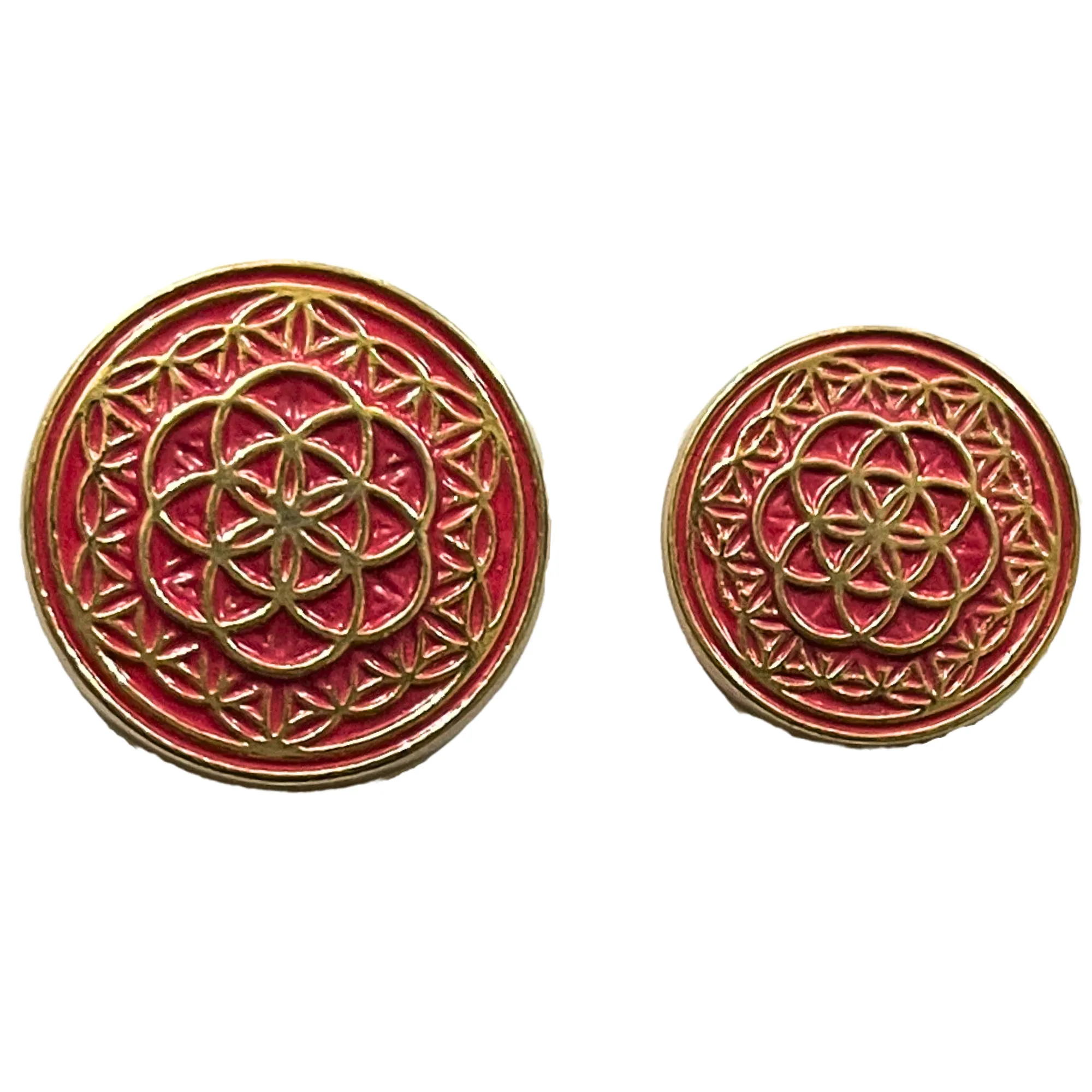 Pink & Golden Color Mandala Design Round 1 Hole Metal Buttons