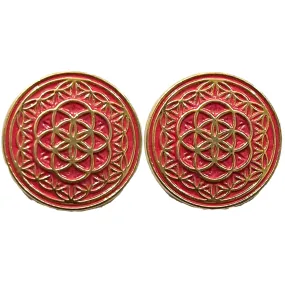 Pink & Golden Color Mandala Design Round 1 Hole Metal Buttons