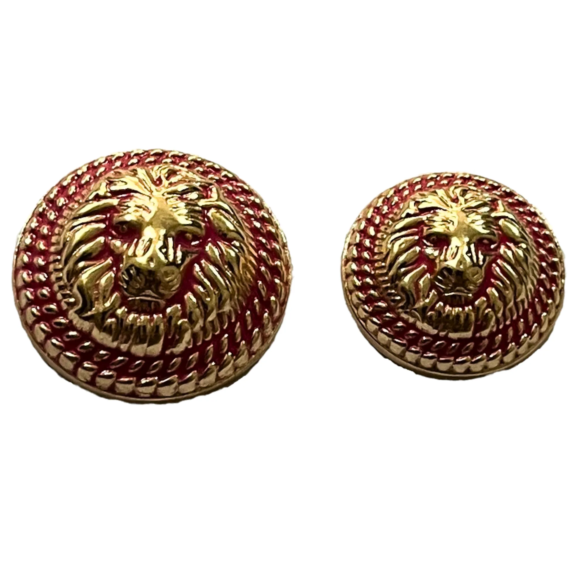 Pink & Golden Fearless Lion Face Shaped Round 1 Hole Metal Buttons