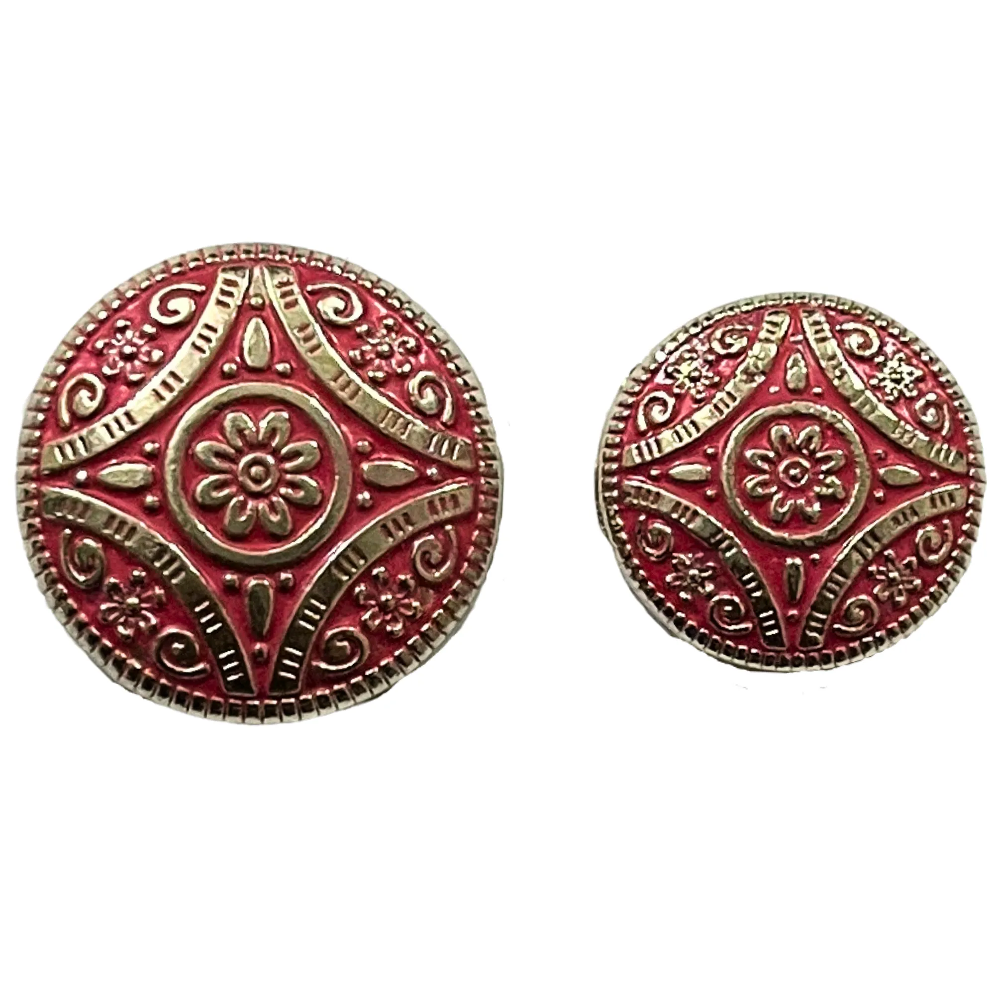 Pink & Silver Color Attractive Regal Traditional 1 Hole Round Metal Buttons