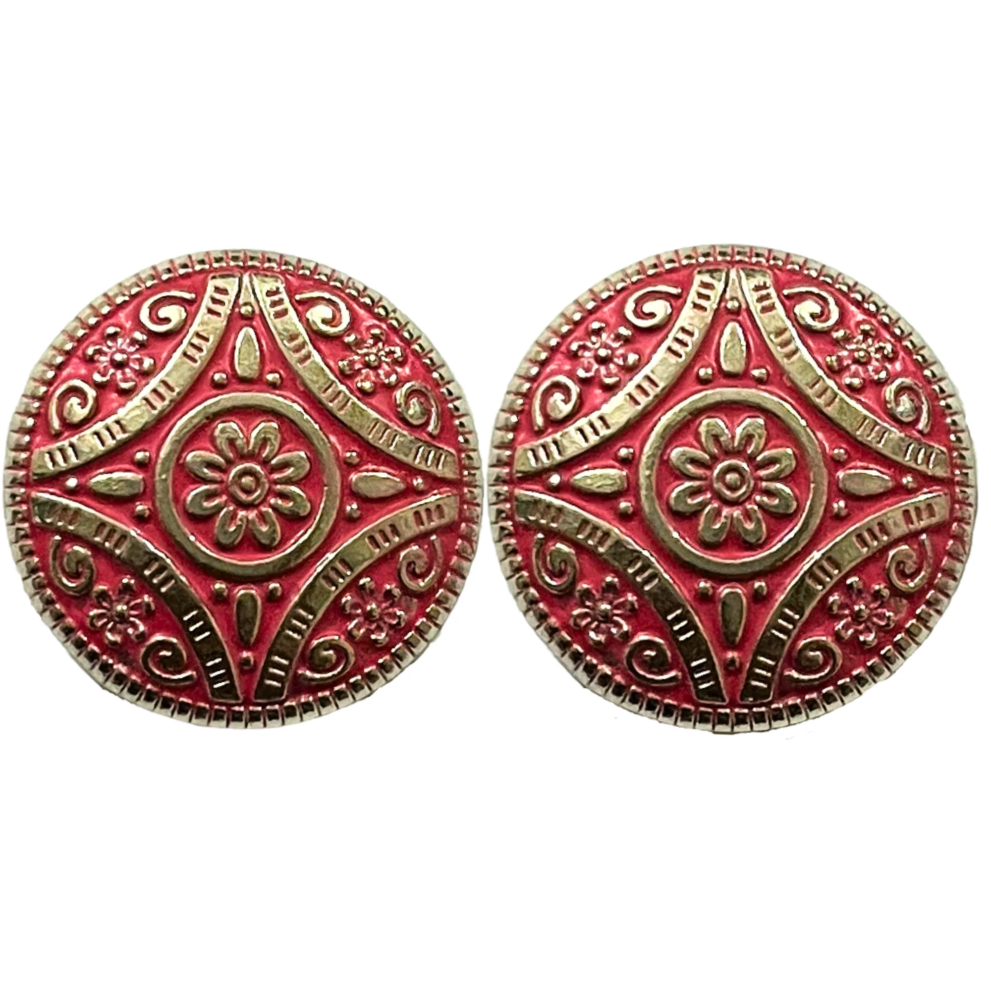 Pink & Silver Color Attractive Regal Traditional 1 Hole Round Metal Buttons