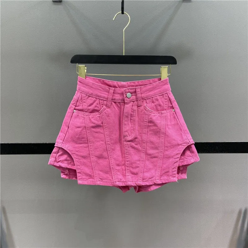 Pink Denim Skirts Short Girls