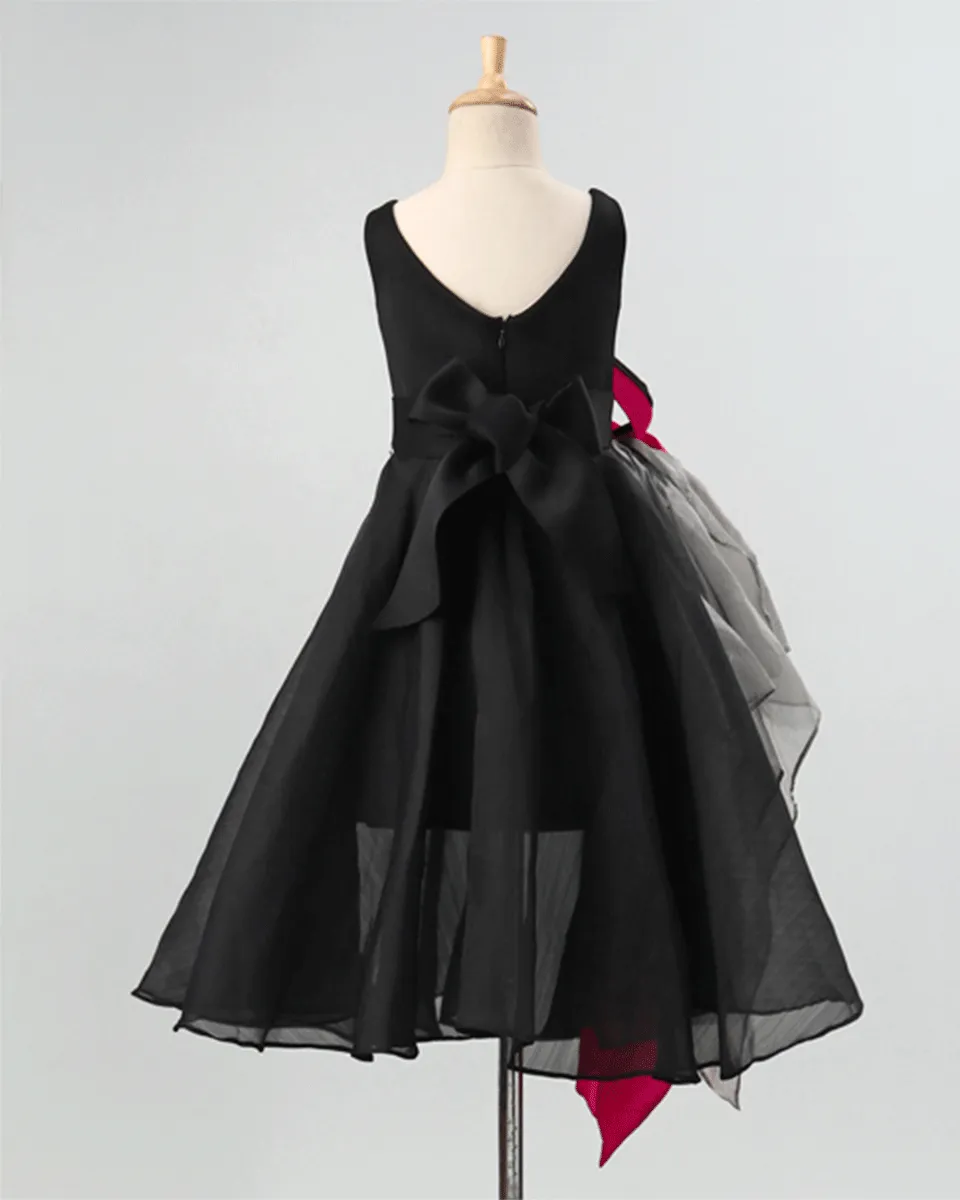 Pre-Order: Party Gown in Scuba with Organza & a drape flower -Black