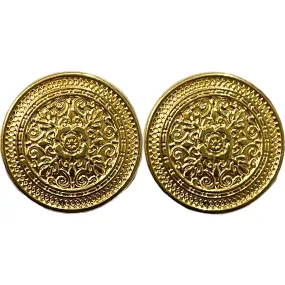 Pure Golden Color Eye Catchy Floral 1 Hole Round Metal Buttons