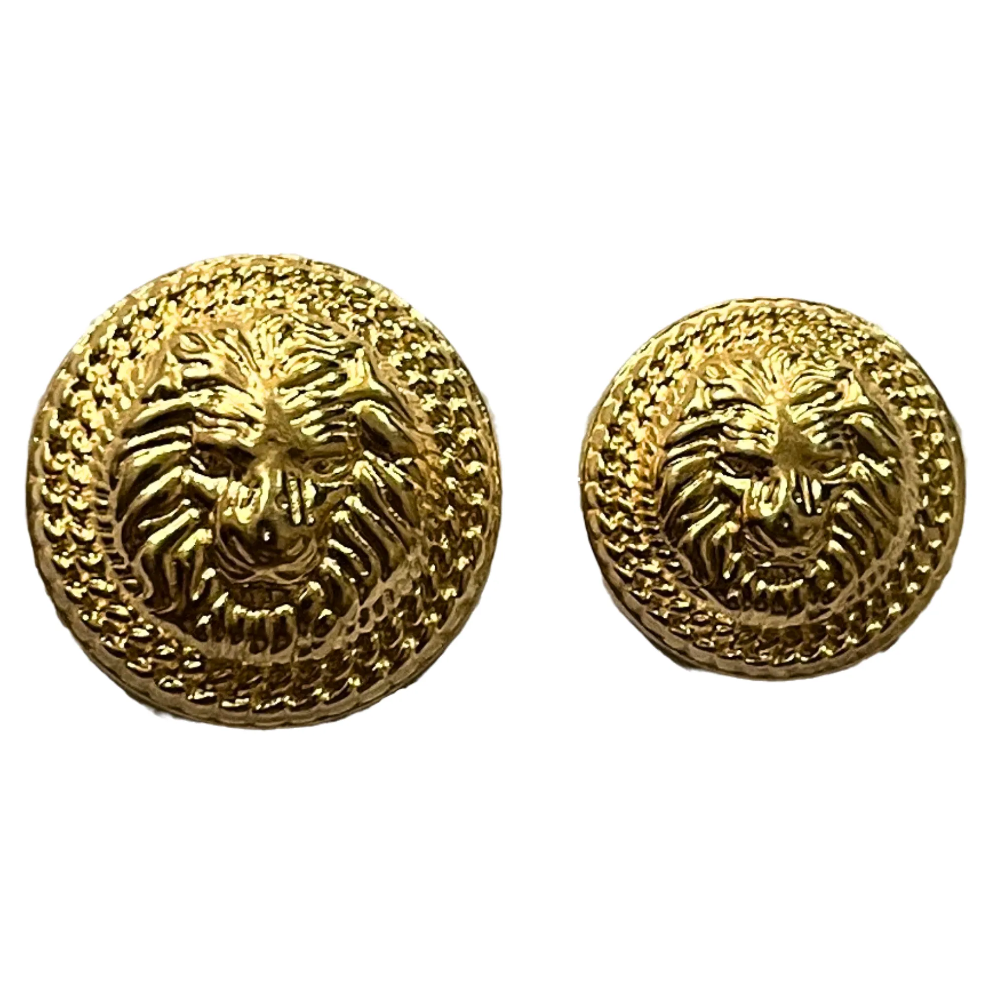 Pure Golden Color Fearless Lion Face Shape 1 Hole Round Metal Buttons