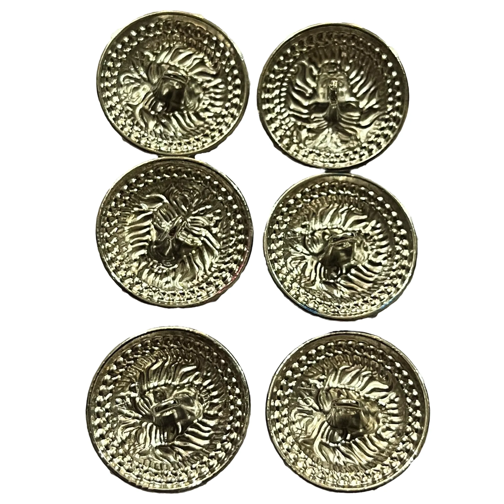 Pure Silver Color Fearless Lion Face Shaped 1 Hole Round Metal Buttons