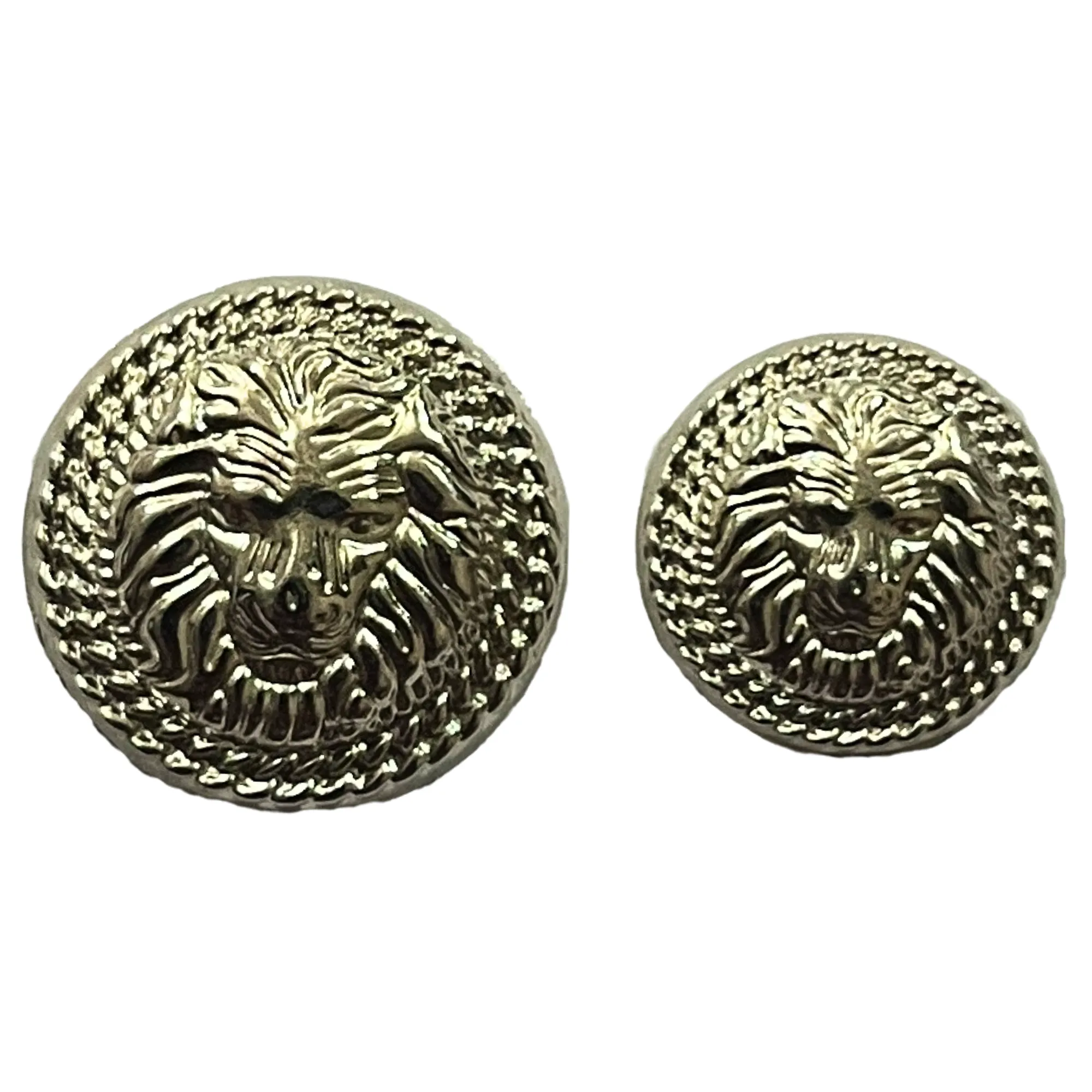 Pure Silver Color Fearless Lion Face Shaped 1 Hole Round Metal Buttons