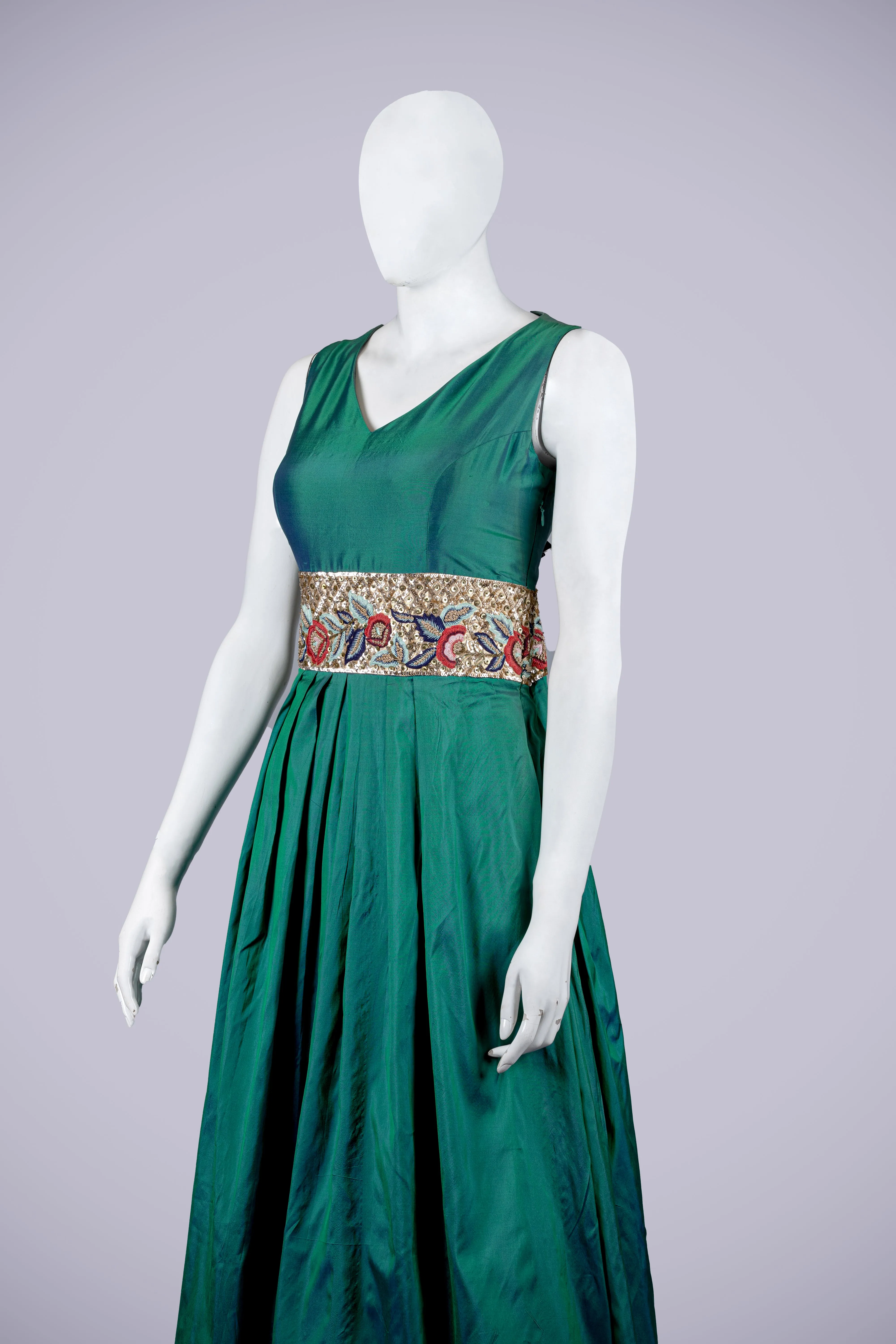 Rama Green Gown with Machine Work