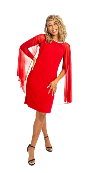 R&M Richards 2496W - Red - PlusSize Chiffon Cape Dress