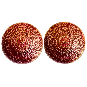 Red & Golden Color Elegant Traditional Designer Round 1 Hole Metal Buttons